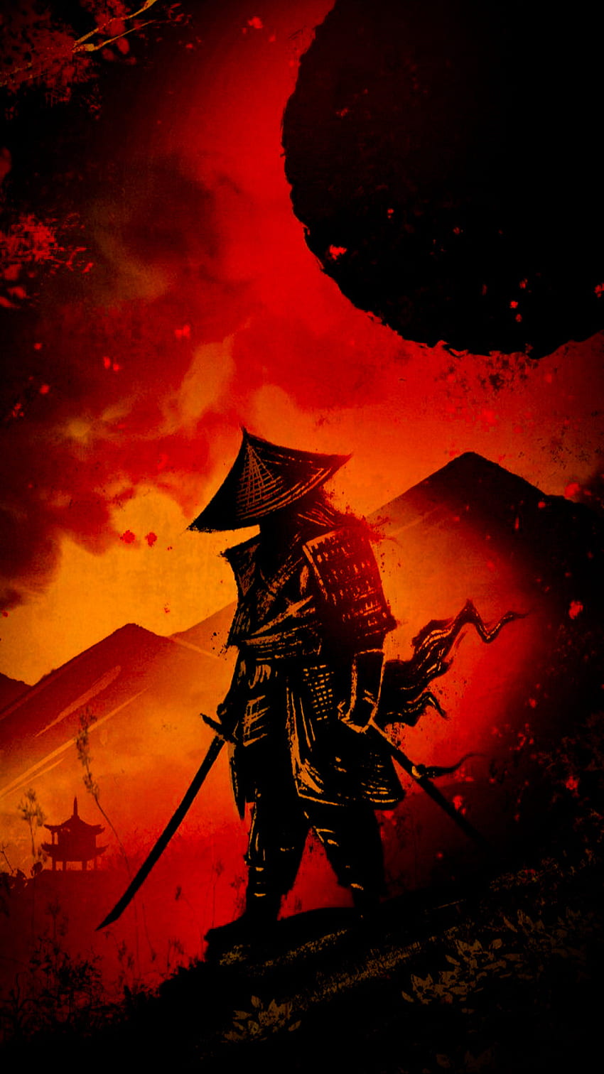 Samurai, calor, rojo, arte, oscuro. fondo de pantalla del teléfono