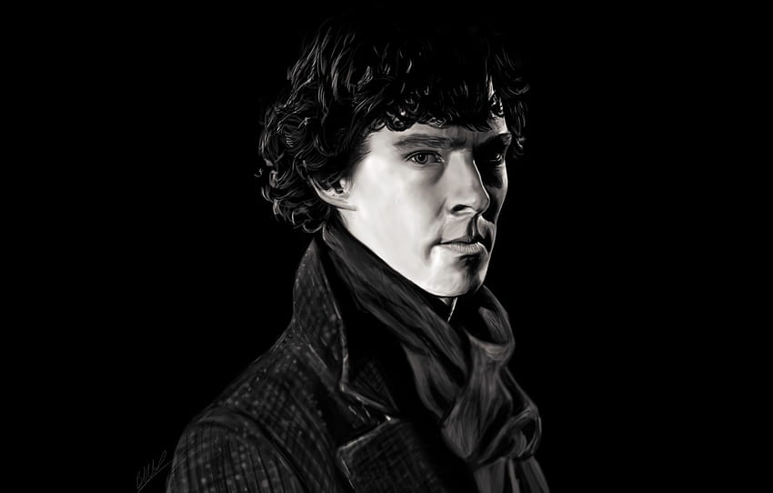 olhar, fundo preto, Sherlock, Sherlock BBC, Sherlock Holmes, Sherlock (série de TV), por beth193 para , seção фильмы -, Sherlock Holmes Dark papel de parede HD
