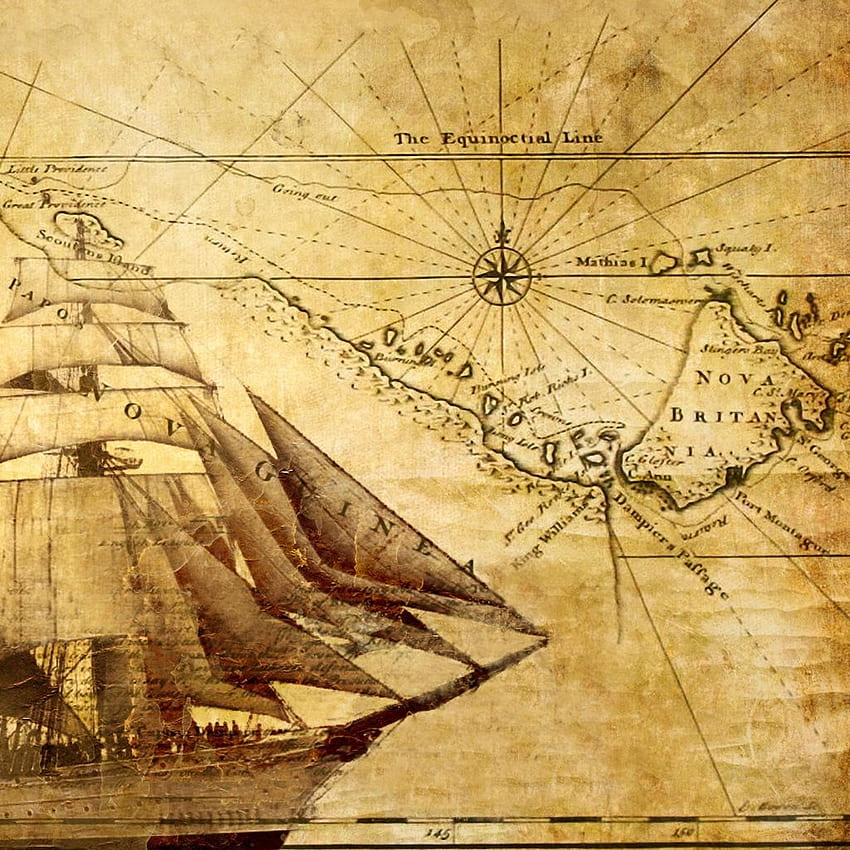 Vintage mapa statku, antyczny statek Tapeta na telefon HD