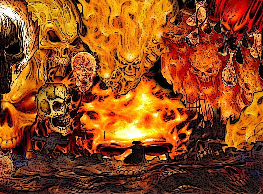 Fire Skull Luxury Skulls Fire Of the Day - Left of The Hudson, Orange Skull HD wallpaper