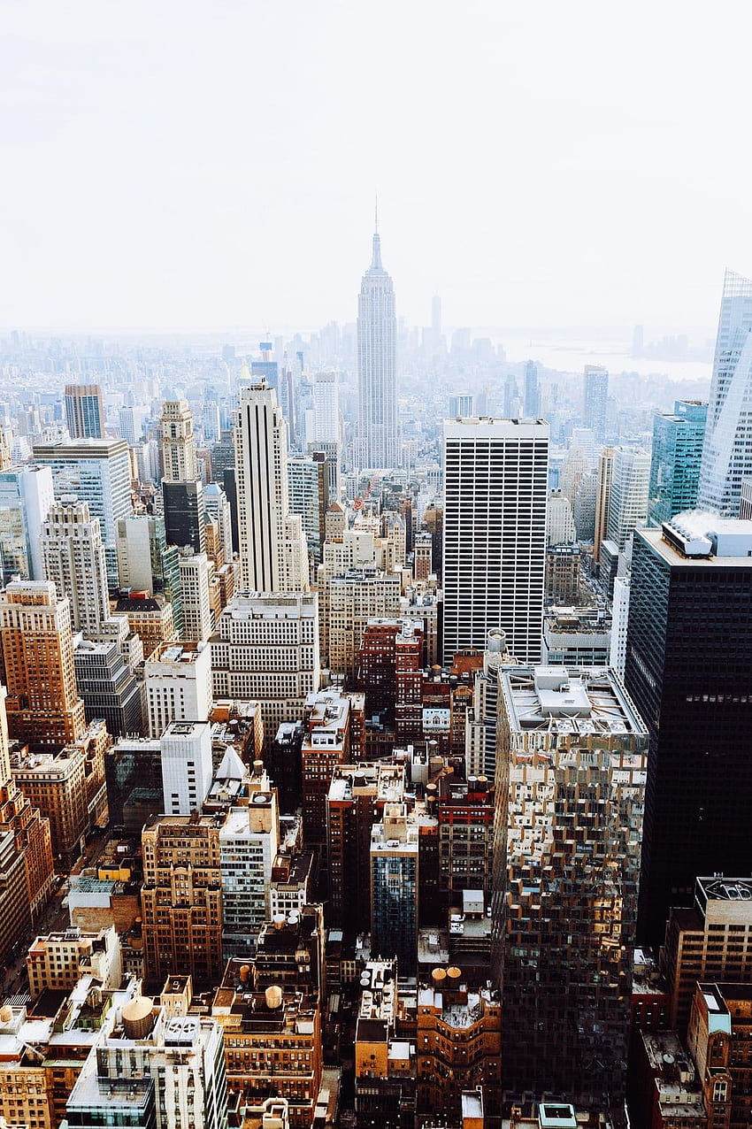 aeriel view of gray city buildings – City, New York Buildings HD phone wallpaper