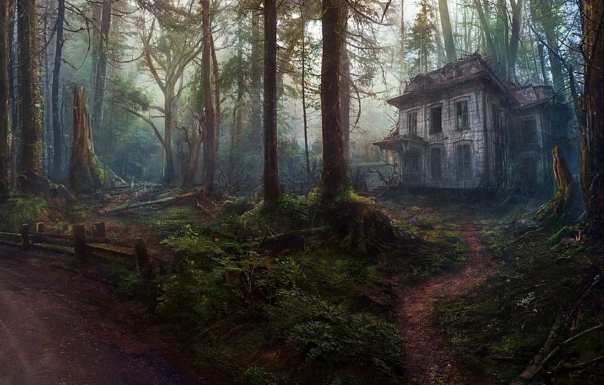 Trees, Forest, House, Art, Abandoned house, Concept Art HD wallpaper
