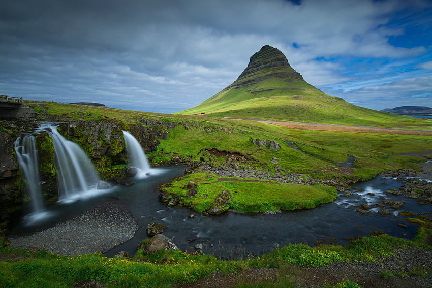 アイスランド、山、滝、Kirkjufell 高画質の壁紙
