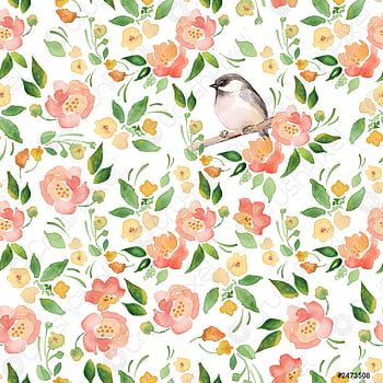 Seamless watercolor floral pattern with flower border composition on ...