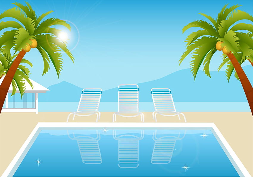 Tropik Yaz Havuzu Vektörü - Vektör Sanatı, Tatil Vektörü HD duvar kağıdı