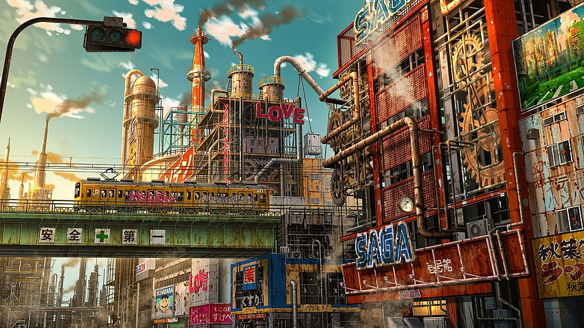 Футуристичен аниме град, апокалипсис, руини HD тапет