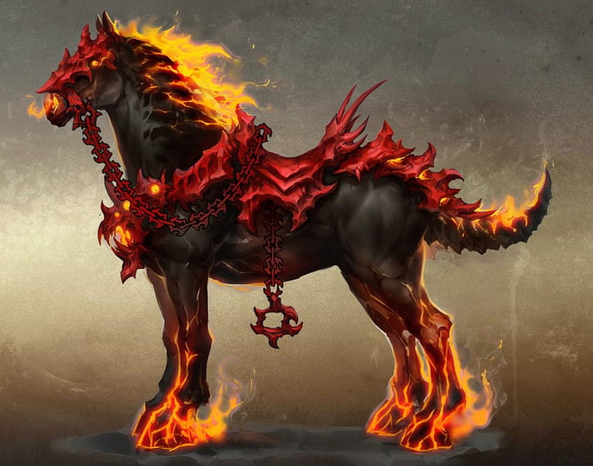 Piekielny koń. Magiczne konie, sztuka mitycznych stworzeń, sztuka Dark fantasy, demoniczny koń Tapeta HD