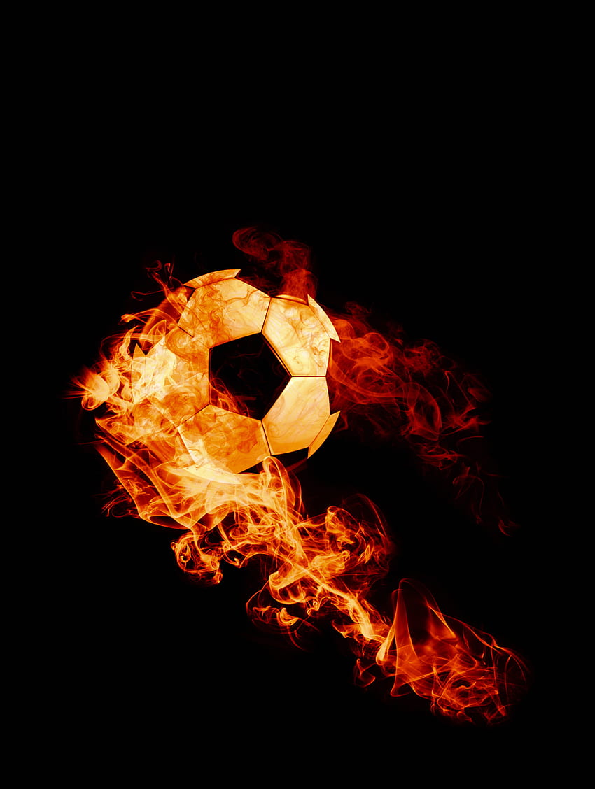Sports, Fire, Football, Flame, Dark Background, Ball HD phone wallpaper