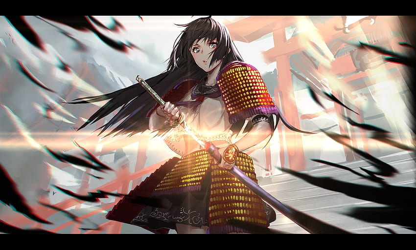 Warrior, ninja, samurai, anime girl, artwork HD wallpaper