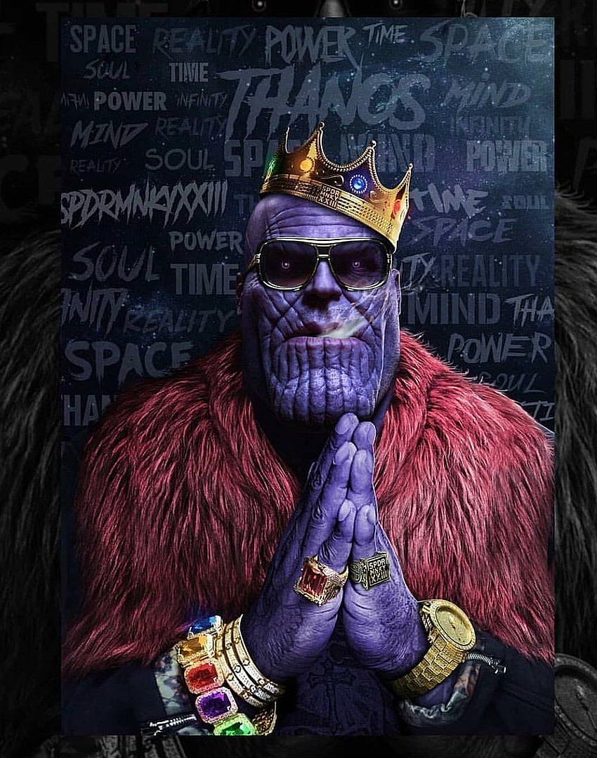 Avengers: Wojna bez granic? THANOS RO$$ Thanos jako Rick Ross lub raper z koroną i modlącymi się rękami, bling. Komiksy Marvela, Avengers, grafika Marvela, Thanos Funny Tapeta na telefon HD