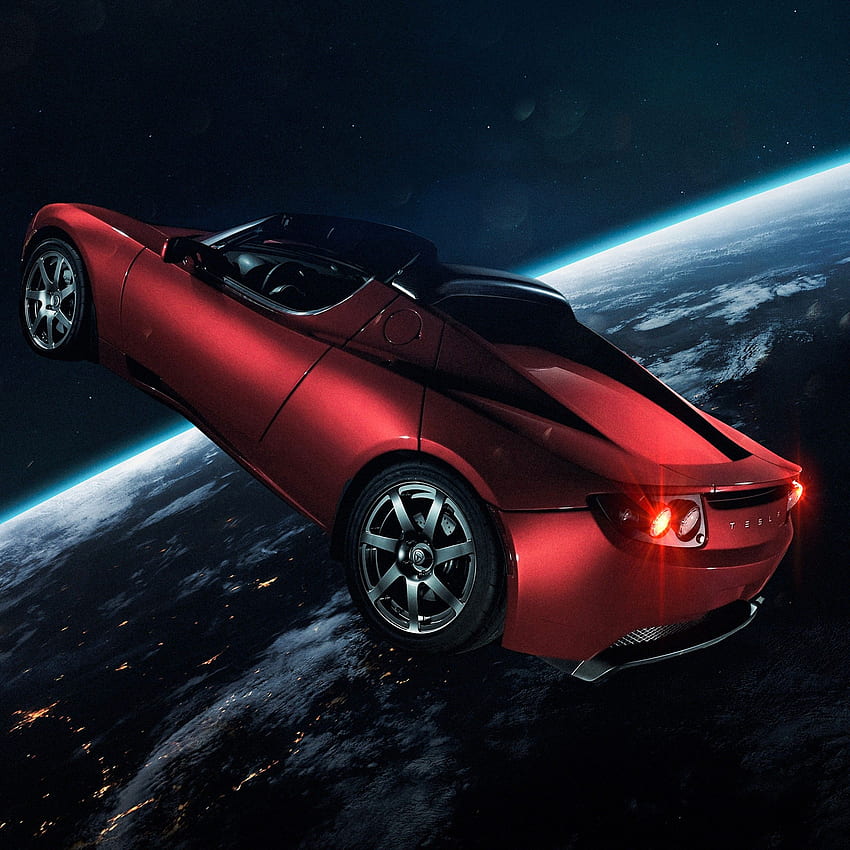 Tesla Roadster di Elon Musk, Tesla nello spazio, Macchina rossa, Terra, Orizzonte, Spazio, Tesla Night Sfondo del telefono HD