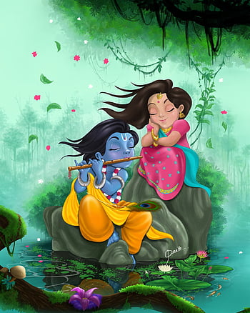 lord krishna with radha animation
