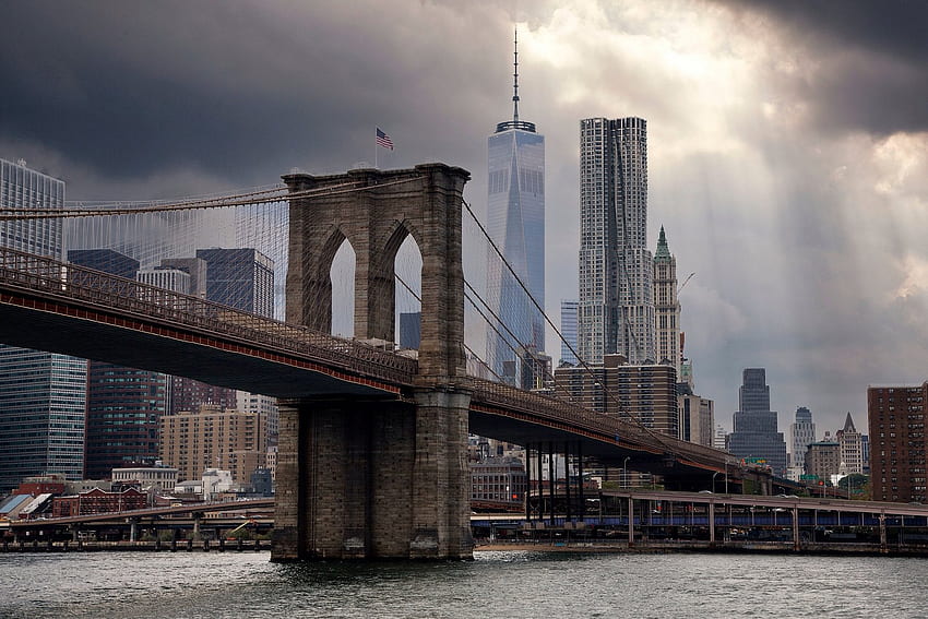yeni, York, Şehir, Şehirler, Brooklyn, Köprü, Manhattan, Ville, Abd, Bina / ve Mobil Arka Plan, Yağmurlu New York HD duvar kağıdı
