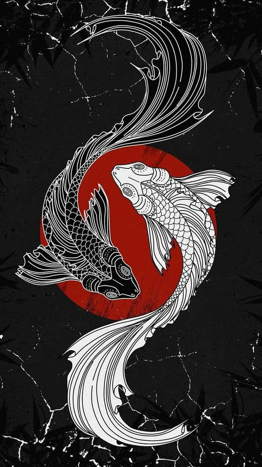 Yin Yang Fish, red, art, black HD phone wallpaper