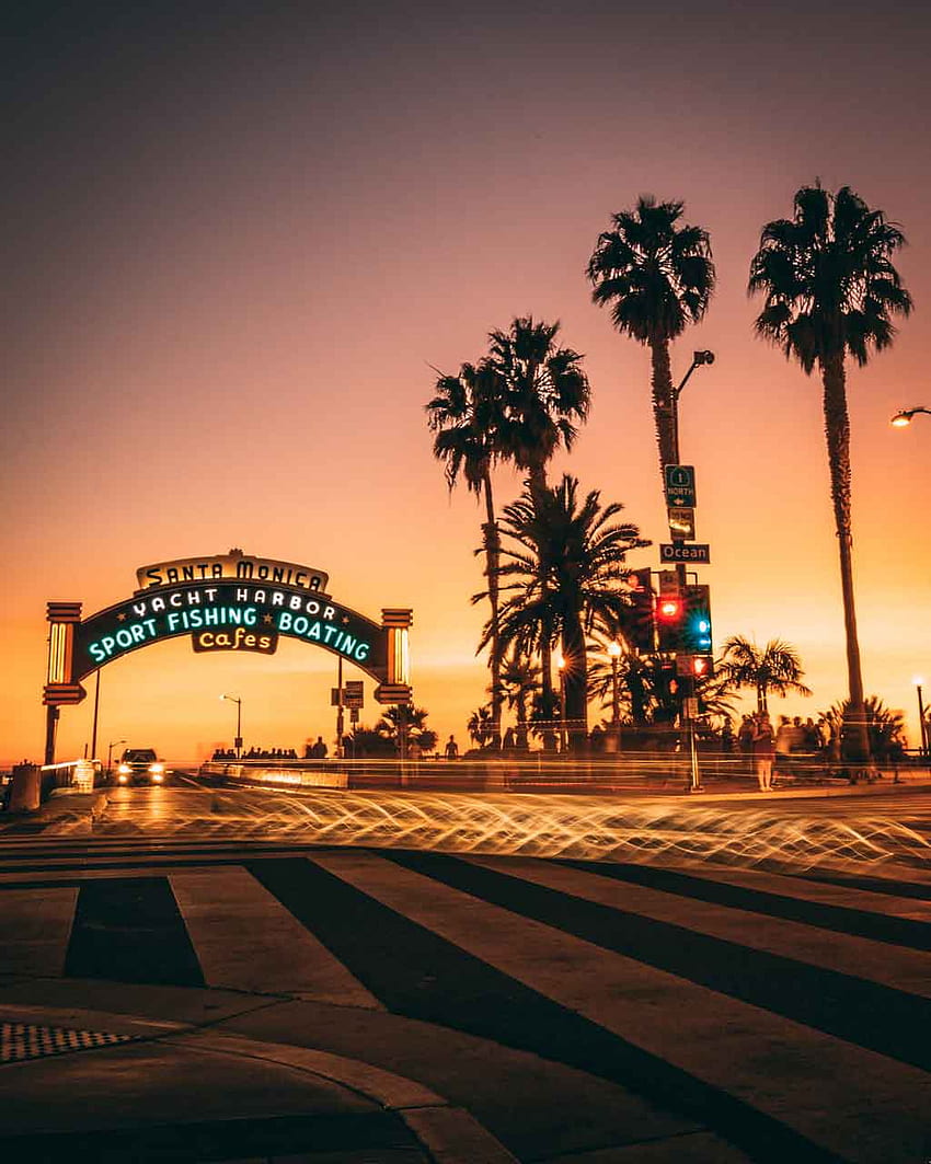 Santa Mónica 727, resplandor crepuscular, sur de California, amanecer fondo de pantalla del teléfono