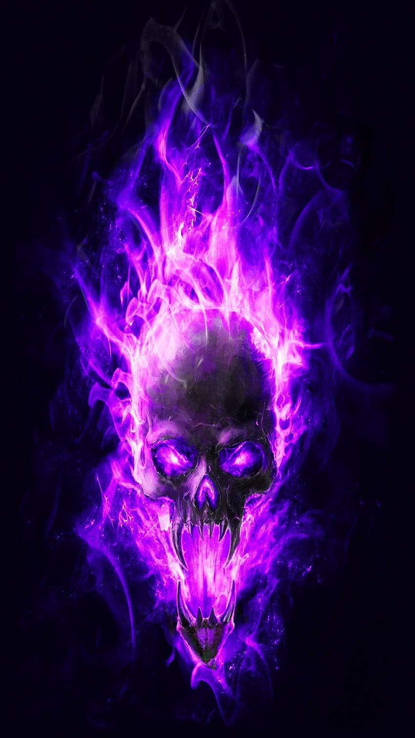 新しい黒と紫の頭蓋骨。 黒いポスター、炎のスカル HD電話の壁紙