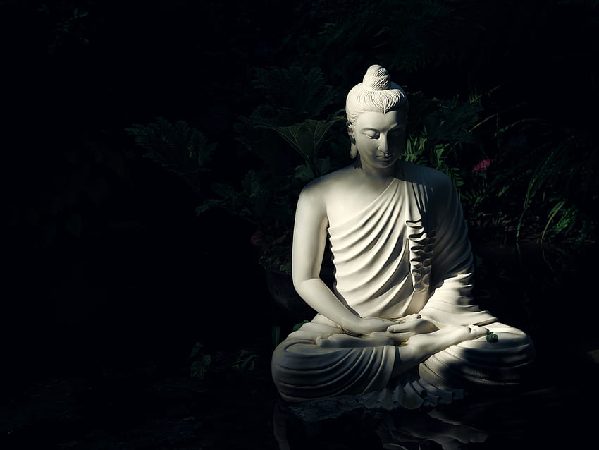 Statue blanche de Bouddha sur le plan d'eau, Bouddha Fond d'écran HD