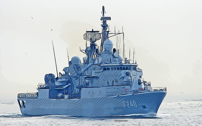 TCG Yavuz, F-240, , vector art, TCG Yavuz drawing, Turkish Naval Forces, creative art, TCG Yavuz art, F240, vector drawing, abstract ships, TCG Yavuz F-240, Turkish Navy HD wallpaper