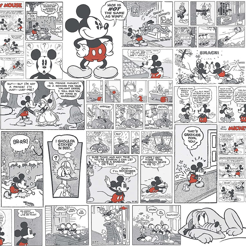 Mickey Mouse Comic Strip Vintage, Black and White Comic HD phone wallpaper