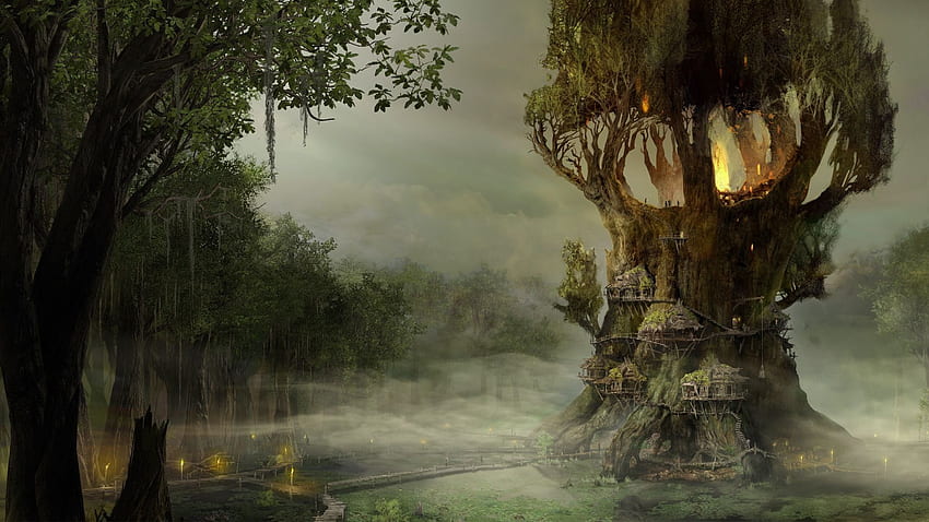 Ancient City Tree, Ancient Landscape HD wallpaper
