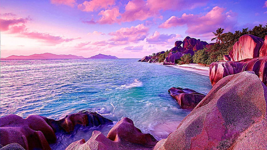 Pink Sunset , Pink Beach Laptop HD wallpaper