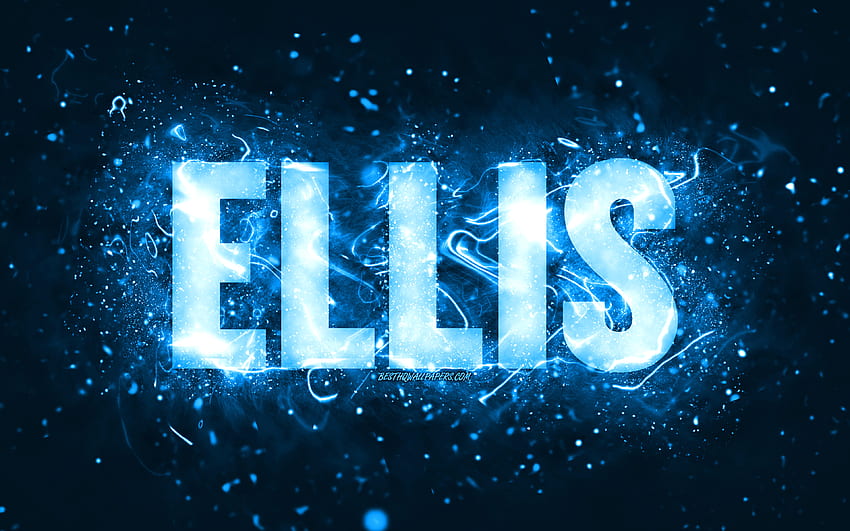 Happy Birtay Ellis,, lampu neon biru, nama Ellis, kreatif, Ellis Happy Birtay, Ellis Birtay, nama pria Amerika populer, dengan nama Ellis, Ellis Wallpaper HD