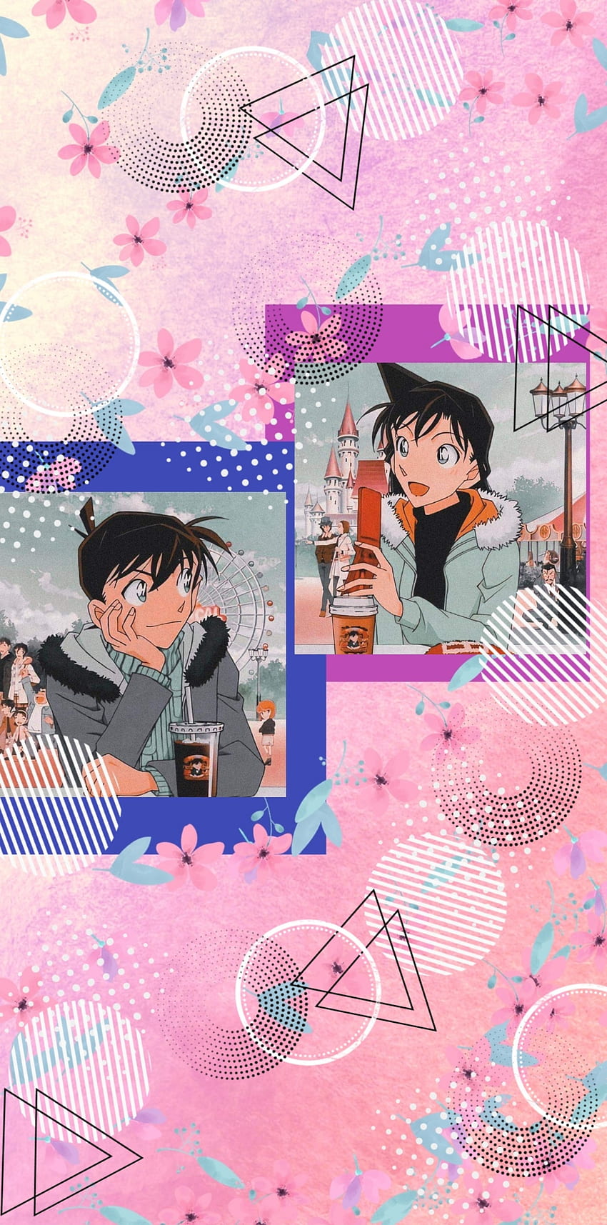 Shinichi and Ran, flowers, pink, Anime, Japan, Kudo, Valentine, Conan, Edogawa, Detective HD phone wallpaper
