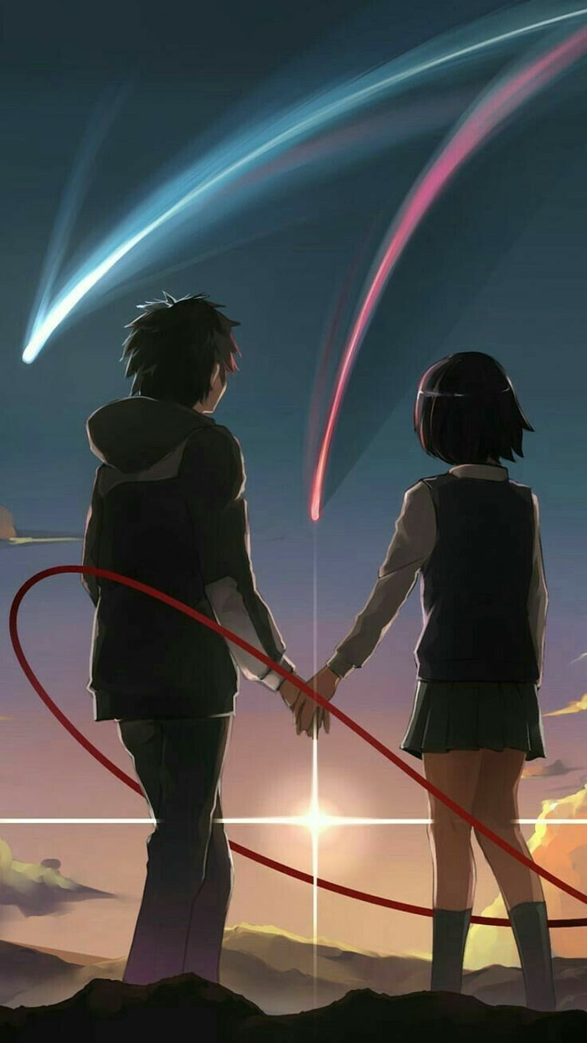 Kimi no Na wa. Animowany romans. Anime, Manga, Kimi no na, Trzymając się za ręce Romantyczne anime Tapeta na telefon HD