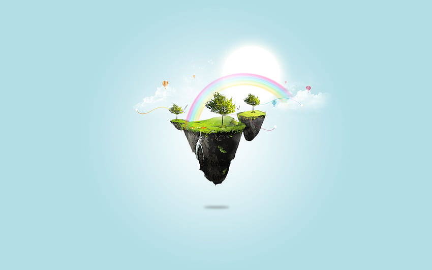 Creative & Graphics Floating Rainbow Island HD wallpaper