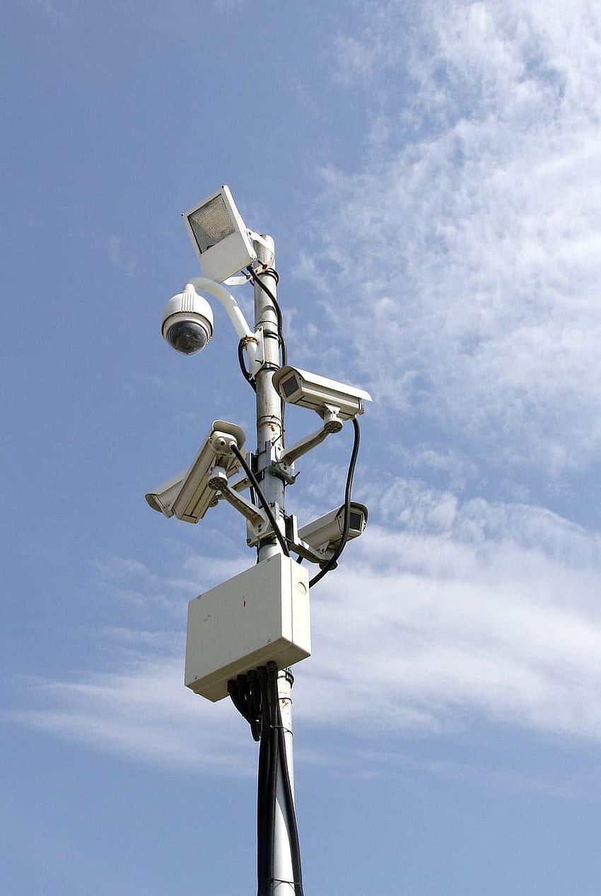 : security camera post with light, cctv, surveillance, safety, control HD phone wallpaper