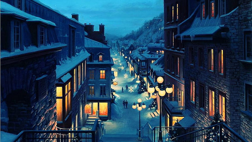 Frostige Bürste Die Winterstadt. Nachtmalerei, Malerei, Stadt HD-Hintergrundbild