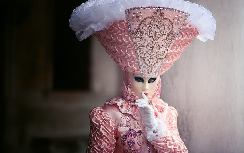 Carnaval de Venise, rose, blanc, masque, femme, main Fond d'écran HD