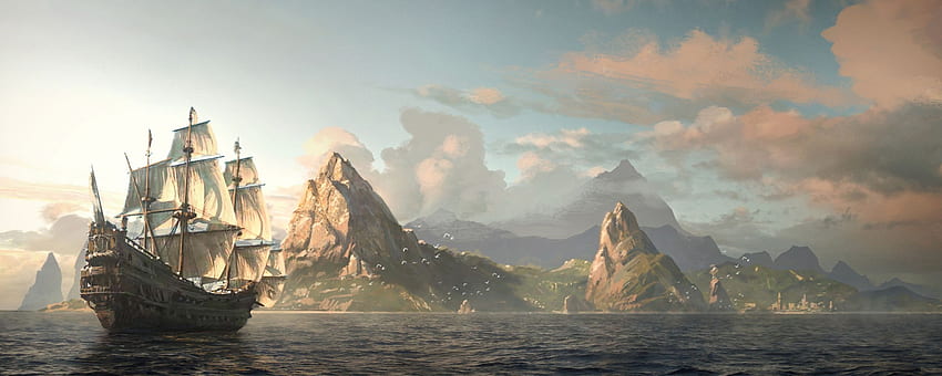 черно-бял пиратски двоен монитор - пират, Assassin's Creed Dual Screen HD тапет