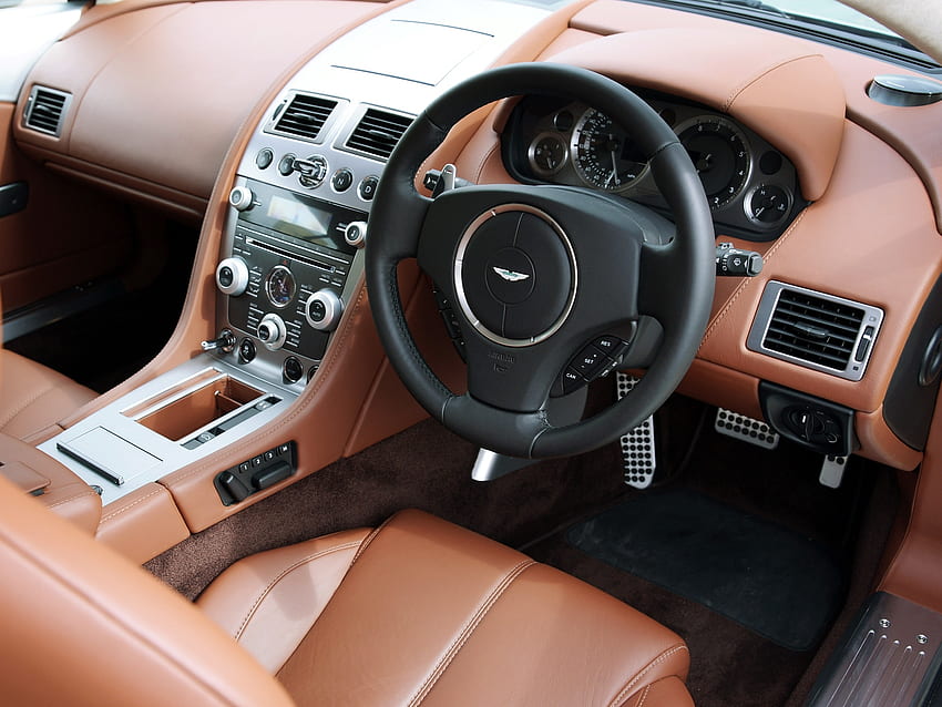 내부, 자동차, 갈색, 스티어링 휠, 방향타, 살롱, 속도계, 2010, 피부, 가죽, Aston Martin Db9 HD 월페이퍼
