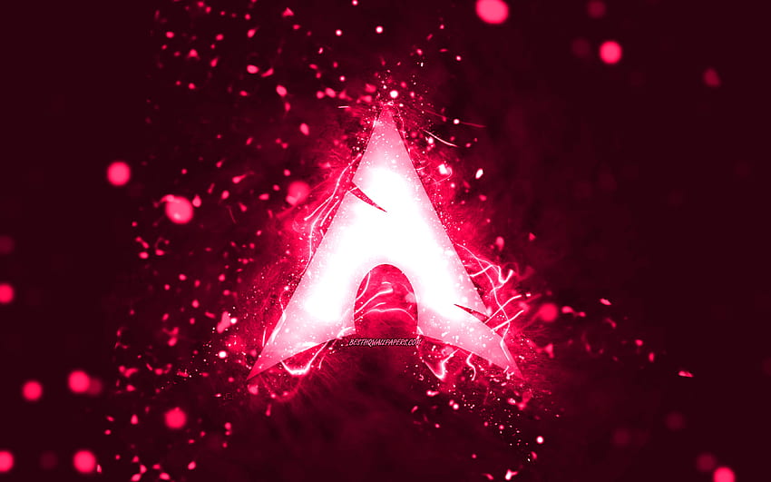 Arch Linux różowe logo, różowe neony, kreatywne, różowe abstrakcyjne tło, logo Arch Linux, Linux, Arch Linux Tapeta HD