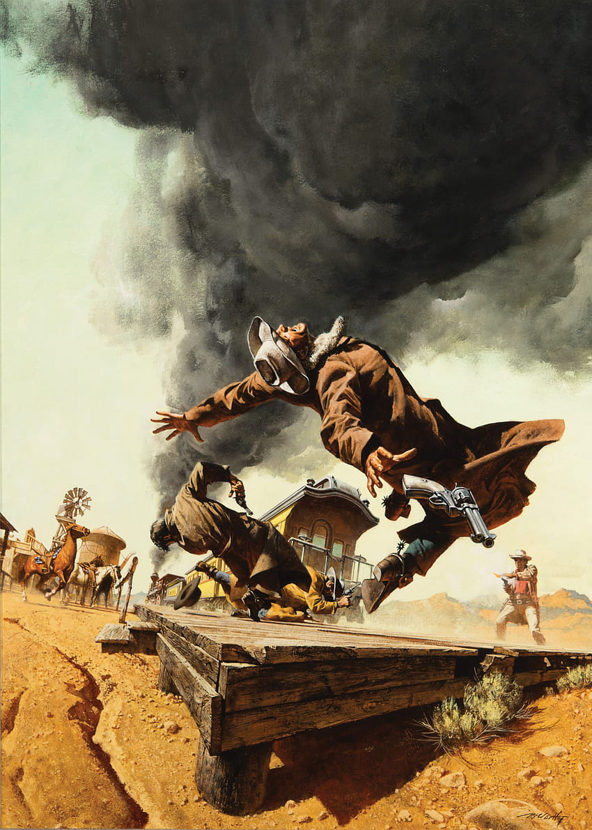Pintura de Frank McCarthy para Érase una vez en el Oeste. arte occidental, arte occidental, arte occidental fondo de pantalla del teléfono
