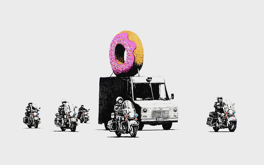 뱅크시, 도넛, 거리 예술, 경찰, 예술, 그래피티, 뱅크시, 도넛 HD 월페이퍼