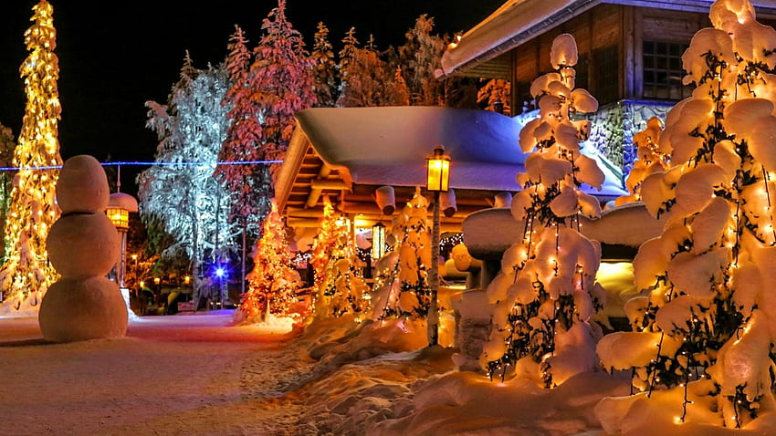 L'esprit de Noël, la nuit, l'hiver, l'humeur, la veille, la belle, les maisons, l'esprit, les vacances, la neige, les lumières, Noël, le soir Fond d'écran HD