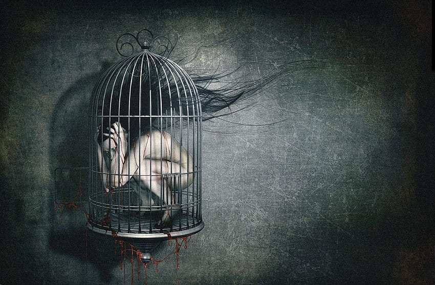 dark, Horror, Creepy, Blood, Macabre, Cage, Sad, Sorro HD wallpaper