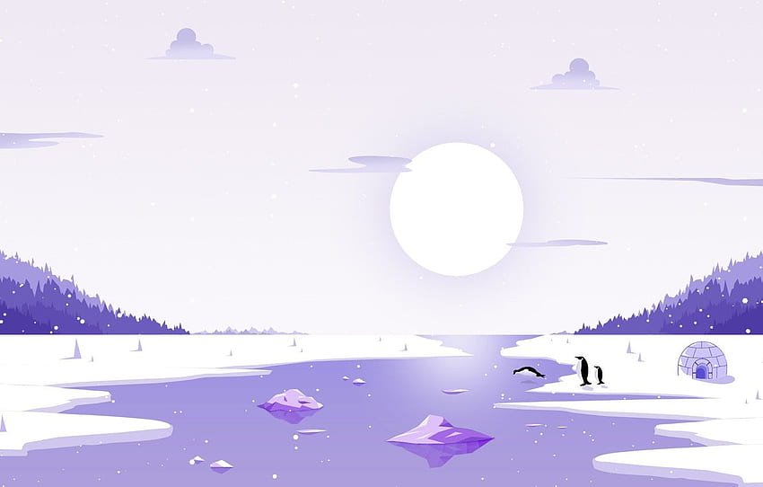 The sun, Winter, Minimalism, River, Snow, Ice, Penguins, Landscape, Ice, Penguin, Needle for , section минимализм -, Minimalist Snow HD wallpaper