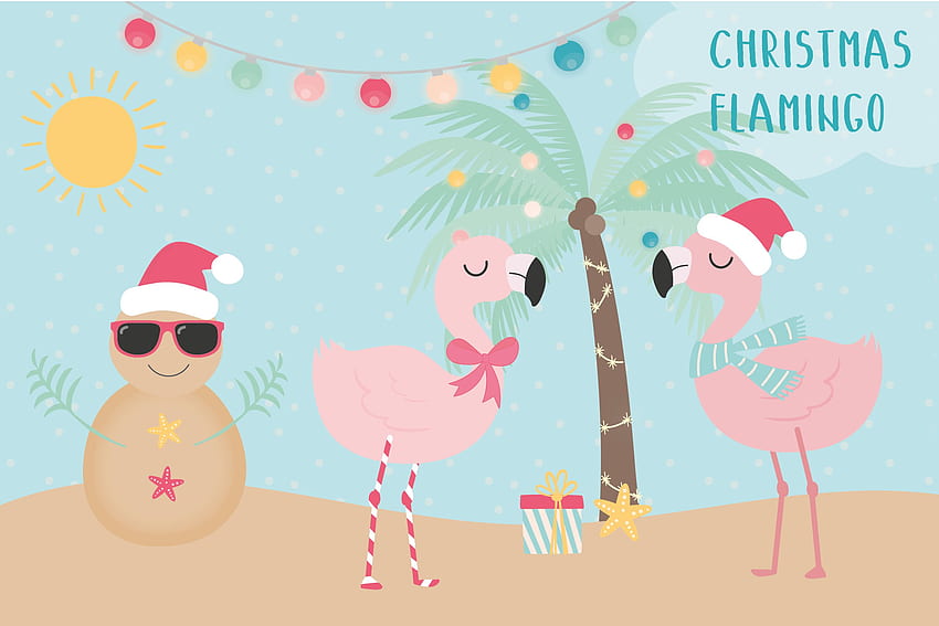 Flamingo Beach Scene, Christmas Flamingo Tapeta HD