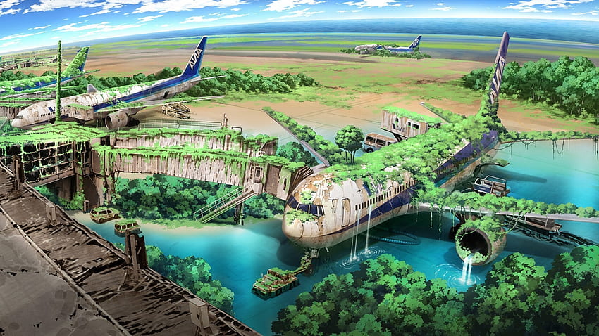 apocalíptico, Avião, Natureza, Anime, Aeronave, Desenho / e Mobile Backgrounds papel de parede HD