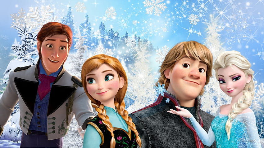 Personnages gelés, hiver, Anna, Kristoff, du froid, Disney, Frozen, film, des arbres, Elsa, Olaf, Hans Fond d'écran HD