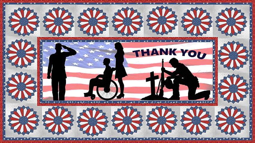 Thank You, blue, white, quilt, red, flag, veterans HD wallpaper
