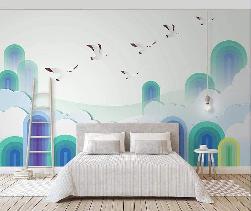 3D สำหรับผนัง Seagull Geometry -430Cmx300Cm Abstract Aesthetic Mural Bedroom Living Room Dining Room Hall Background Walls Art Deco .uk: DIY & Tools วอลล์เปเปอร์ HD