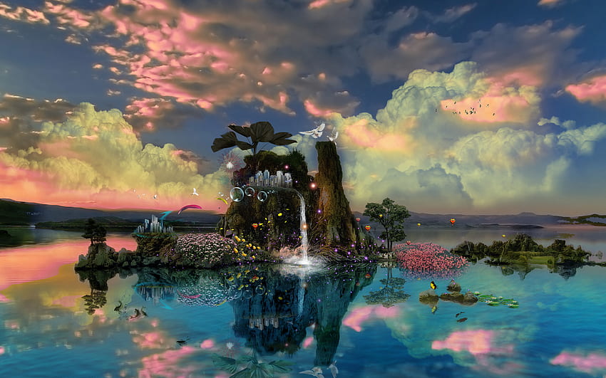 Beautiful Imaginary World -, Mystical Lake HD wallpaper