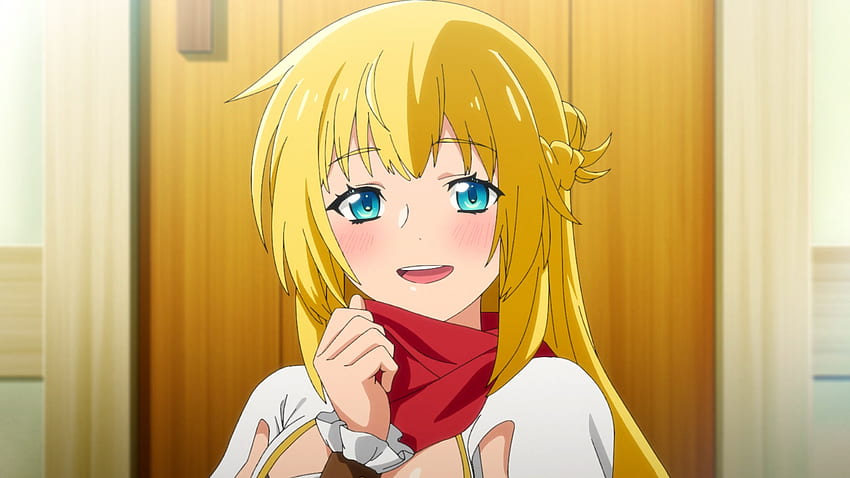 Yellow Hair Blue Eyes Anime Girl With Red White Dress Anime Girl Fond d'écran HD
