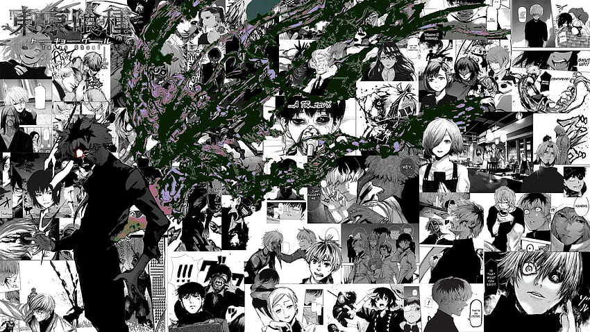 Manga-Collage von Sasaki Haise: TokyoGhoul, Jujutsu Kaisen-Collage HD-Hintergrundbild