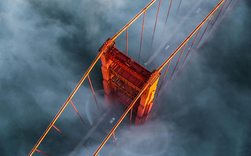 mgła, kraj, natura, most, widok z lotu ptaka, most Golden Gate, poranek, architektura, wschód słońca, San Francisco / i mobilne tło Tapeta HD
