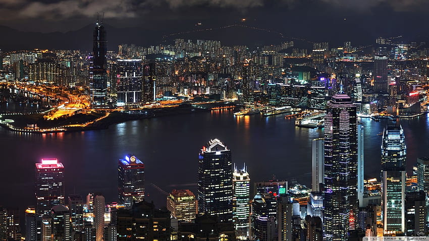Hong Kong silueti 49355 - Kentsel Manzara, Hong Kong Gece Manzarası HD duvar kağıdı